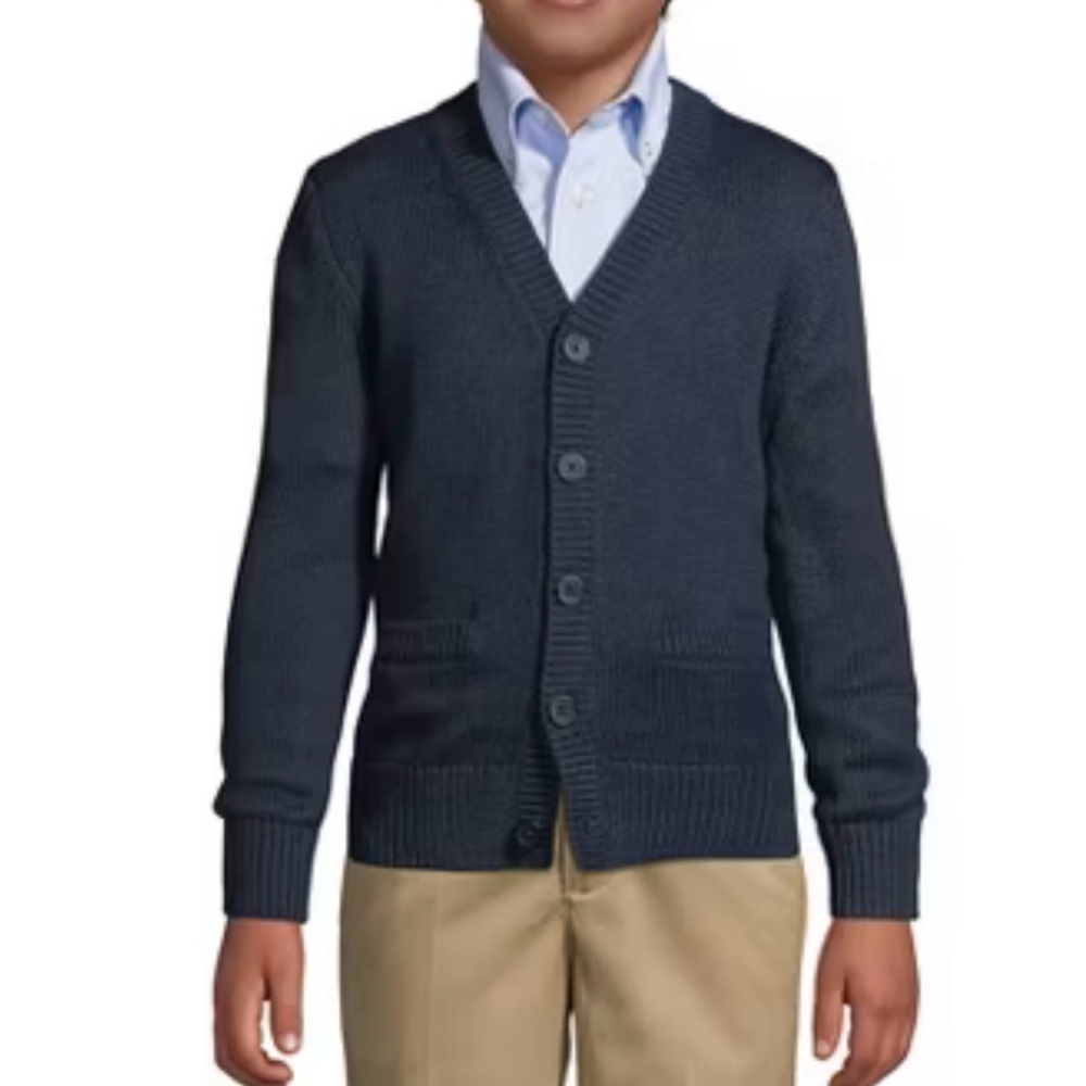 Lands' End Navy Kids Cardigan Sweater
